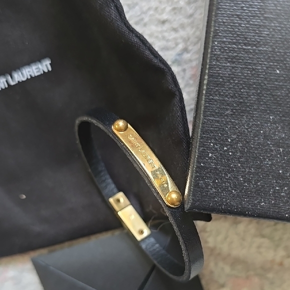 Saint Laurent Black Leather Bracelet with Gold Accents - Picture 1 of 3